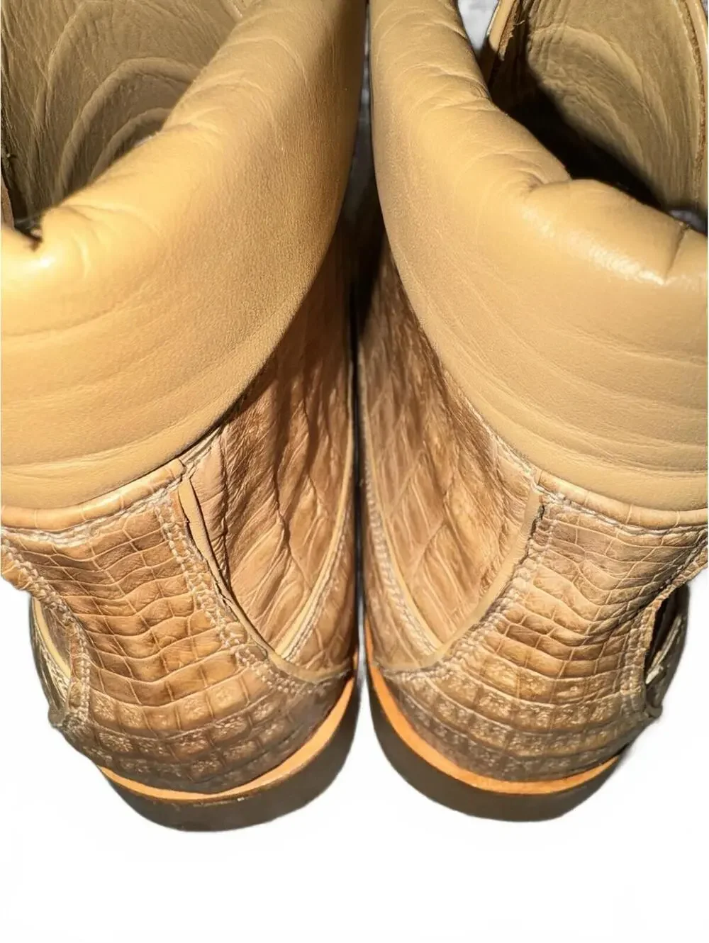 Alligator/Crocodile Skin Tan Boots Vibram Sole US 12 Mauri Style